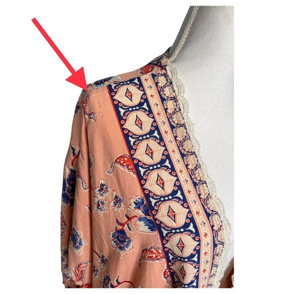 Angie Kimono Womens M Boho Floral Print Open Cardigan Lace Trim Dolman Peach - Picture 2 of 10